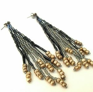 NOS Vintage Handmade Beaded Long Earrings, Dan…